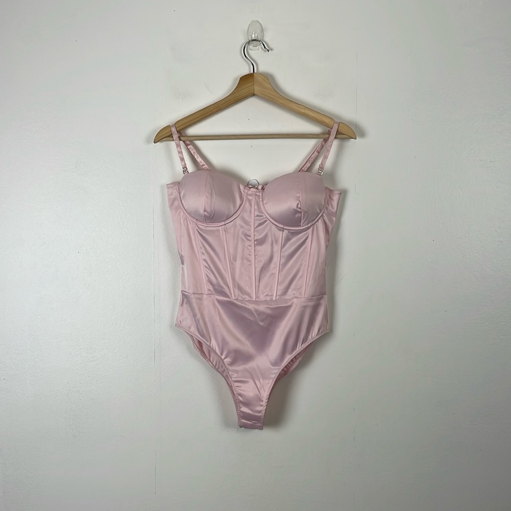 Windsor Light Pink Satin Bustier Bodysuit